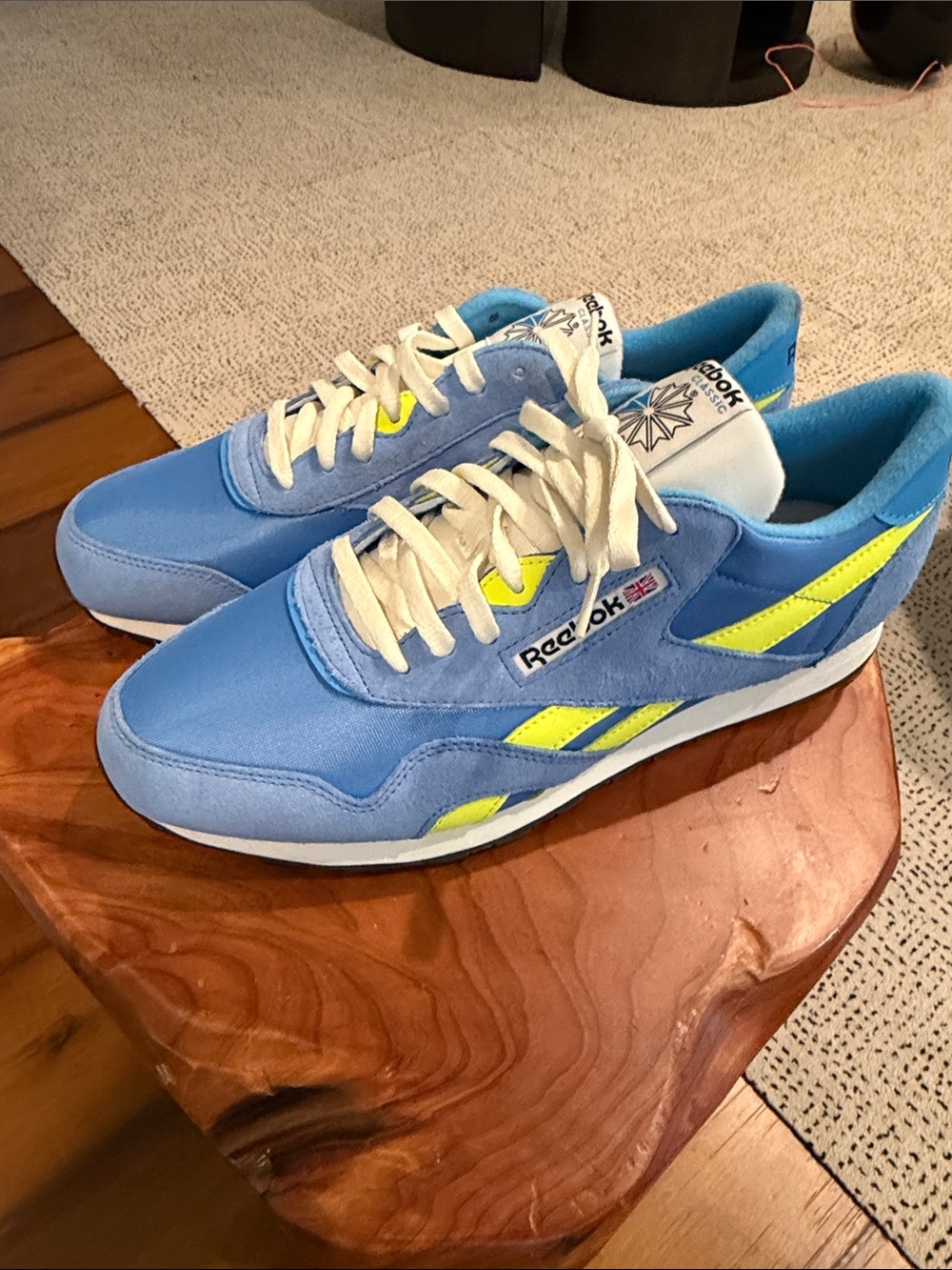 Reebok Classics Men’s Blue & Neon Yellow Low-Top Sneakers